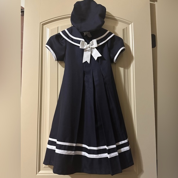 Nautical Navy Blue Dress with White Bow 👧 - Picture 5 of 9